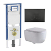 QeramiQ Dely Swirl Toiletset - 36.3x51.7cm - Geberit UP720 Duofix Sigma inbouwreservoir - slim zitting - mat zwarte bedieningsplaat - ronde knoppen - wit glans SW1413988