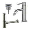 FugaFlow Eccelente Sobrado Slim Slim Kit mitigeur lavabo - robinet bas - bonde nonobturable - siphon design - PVD Inox brossé SW1124340