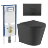 QeramiQ Dely Toiletset - 36.3x51.7cm - diepspoel - rimless - Geberit UP720 inbouwreservoir - softclose toiletzitting - mat zwarte bedieningsplaat - ronde knoppen - zwart mat SW1428557