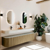 MONDIAZ THOR-DLUX 200cm meuble de salle de bains arrondi gauche + droite couleur Dusk avec 2 tiroirs et 2 portes. Vasque suspendue CLOUD Double 2 trous de robinet couleur Opalo. SW1466855
