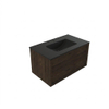 Saniclass Holz Frame Ensemble de meubles de salle de bains - 80x45x42cm - Lavabo en céramique Vygo noir - 1 vasque - 1 trou de robinetterie - 1 tiroir - chêne charcoal mat (bois) SW1478958