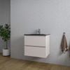 Saniclass Chaci Meuble de salle de bain - 60x45x55cm - lavabo en céramique noir mat - 1 vasque - 1 trou de robinet - 2 tiroirs - mat cotton (beige) SW1182334