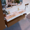 Mondiaz ALAN-DLUX Ensemble de meuble - 150cm - meuble Rust mat - 2 tiroirs - Lavabo Cloud Glace suspendu - vasque Gauche et droite - 2 trous de robinet SW805786