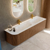 MONDIAZ KURVE-DLUX 165cm Meuble salle de bain avec module 25 G - couleur Walnut - 2 tiroirs - 1 porte - vasque STOR SMALL double / droite - 2 trous de robinet - couleur Opalo SW1137734