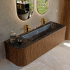 MONDIAZ KURVE-DLUX 145cm Meuble salle de bain avec module 25 G - couleur Walnut - 1 tiroir - 1 porte - vasque BIG LARGE droite - 2 trous de robinet - couleur Lava SW1137299