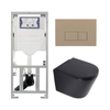 QeramiQ Dely Pack WC - 36,3x51,7cm - à fond creux - sans bride - réservoir encastré Geberit UP320 - abattant WC softclose 35 mm - plaque de déclenchement taupe - boutons ronds - noir mat SW1235416