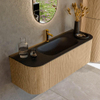 MONDIAZ KURVE 130cm Meuble salle de bain avec module 25 G et D - couleur Oak - 1 tiroir - 2 portes - vasque BIG SMALL centre - 1 trou de robinet - Urban SW1138367