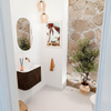 Mondiaz JOYA 51.6cm meuble de toilette - arrondi gauche couleur Walnut - Vasque FAYE position Droite Sans trou de robinet couleur Talc. SW1412167