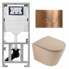 QeramiQ Dely Pack WC - 36,3x51,7cm - à fond creux - sans bride - réservoir encastré Geberit UP320 - abattant WC à fermeture douce - plaque de commande en cuivre - boutons ronds - beige mat SW1242415