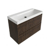 Saniclass Holz Atelier Ensemble de meubles de salle de bains - 100x45x67,5cm - lavabo Wave en céramique - 1 vasque - sans trou de robinetterie - 2 tiroirs - chêne charcoal mat (bois) SW1479034
