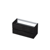 INK Wastafelonderkast - 100x45x52cm - 2 lades - greeploos - met houten keerlijst - MFC - Houtskool eiken SW207413