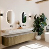 MONDIAZ THOR-DLUX Meuble de salle de bains - 200cm - arrondi gauche + droite - couleur Dusk - 2 tiroirs - 2 portes - Vasque suspendue CLOUD Double sans trou de robinet - couleur Glace SW1466833