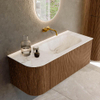 MONDIAZ KURVE-DLUX 115cm Meuble salle de bain avec module 25 G - couleur Walnut - 1 tiroir - 1 porte - vasque BIG SMALL droite - sans trou de robinet - couleur Frappe SW1137424