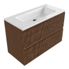 Saniclass Holz Atelier Ensemble meuble de salle de bains - 100x45x77.5cm - lavabo Torino en solid surface blanc - sans trou de robinet - 2 tiroirs - walnut pure mat (bois) SW1478663