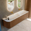 MONDIAZ KURVE 175cm Meuble salle de bain avec module 25 G - couleur Walnut - 2 tiroirs - 1 porte - vasque BIG SMALL double / droite - sans trous de robinet - Talc SW1138383