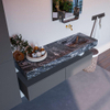 Mondiaz ALAN-DLUX Ensemble de meuble - 150cm - meuble Plata mat - 2 tiroirs - Lavabo Cloud Lava suspendu - vasque Droite - 0 trous de robinet SW808481