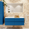 Mondiaz VICA ensemble de meuble de salle de bain - 130cm - meuble sous-vasque jeans - 4 tiroirs - lavabo moon gauche - 1 trou de robinet - couleur talc - miroir LED - version XL 60cm de haut SW1092160