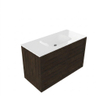 Saniclass Holz Frame Badkamermeubelset - 100x45x61.5cm - Flow solid surface wastafel wit - 1 wasbak - zonder kraangat - 2 lades - mat eiken charcoal (hout) SW1579774