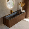 MONDIAZ KURVE-DLUX meuble de salle de bains 135cm avec module 25 R couleur noyer avec 1 tiroir et 1 porte. Vasque BIG MEDIUM gauche 1 trou de robinetterie couleur lave. SW1137248
