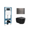 QeramiQ Dely Swirl Ensemble de toilette - réservoir encastré Qeramiq Flush - abattant 35mm - plaque de commande métal gunmetal - boutons ronds - noir mat SW1578291
