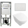 Villeroy & Boch O.novo set de toilettes avec réservoir de chasse encastré Geberit avec cuvette suspendue à évacuation profonde blanche, abattant softclose et plaque de commande à boutons ronds blanche SW791656