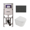 QeramiQ Dely Toiletset - 36.3x51.7cm - diepspoel - rimless - Geberit UP320 inbouwreservoir - softclose toilet zitting 35 mm - bedieningsplaat antraciet mat - rechthoekige knoppen - mat wit SW1235369