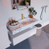 Mondiaz ALAN-DLUX Ensemble de meuble - 100cm - meuble Cale mat - 1 tiroir - Lavabo Cloud Glace suspendu - vasque Droite - 1 trou de robinet SW806071