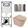 QeramiQ Dely Pack WC - 36,3x51,7cm - à fond creux - sans bride - réservoir encastré Geberit UP320 - abattant WC à fermeture douce - plaque de commande en acier - boutons rectangulaires - beige mat SW1242422