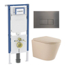 QeramiQ Dely Toiletset - 36.3x51.7cm - diepspoel - rimless - Geberit UP720 inbouwreservoir - softclose toilet zitting 35 mm - gunmetal bedieningsplaat - rechthoekige knoppen - mat beige SW1427087