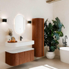 MONDIAZ THOR 100cm meuble de salle de bains arrondi gauche + droite couleur Ruby avec 1 tiroir et 2 portes. Vasque suspendue CLOUD Droite 1 trou de robinet couleur Talc. SW1467355