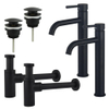 Fortifura Calvi Kit robinet lavabo - pour double vasque - robinet rehaussé - bonde clic clac - siphon design - Noir mat SW915325