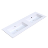 Arcqua Mira Lavabo encastré - 141x46x1.5cm - double vasque - sans trou de robinet - marbre de synthèse - blanc brillant SW1581370