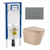 QeramiQ Dely Toiletset - 36.3x51.7cm - Geberit UP720 inbouwreservoir - rimless - diepspoel - 35mm zitting - softclose - bedieningsplaat licht grijs - rechthoekige knoppen - mat beige SW1427096