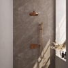 BRAUER Stripe Thermostatische Inbouw Regendouche - drukknoppen - 25cm douchekop - rechte muurarm - staaf handdouche - doucheslang - geïntegreerde glijstang - koper geborsteld PVD SW1435211