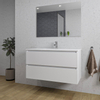 Saniclass Chaci Meuble de salle de bain - 100x46x55cm - lavabo en céramique blanc - 1 vasque - 1 trou de robinet - 2 tiroirs - miroir rectangulaire - blanc mat SW816526