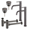 FortiFura Calvi Kit robinet lavabo - pour double vasque - robinet rehaussé - bonde clic clac - siphon design - Gunmetal PVD SW915344