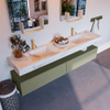 Mondiaz ALAN-DLUX Ensemble de meuble - 200cm - meuble Army mat - 2 tiroirs - Lavabo Cloud Frappe suspendu - vasque Gauche et droite - 2 trous de robinet SW805256