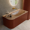 MONDIAZ KURVE-DLUX 105cm meuble de salle de bains arrondi gauche couleur Ruby avec 1 tiroir et 1 porte. Lavabo BIG SMALL droite sans trou de robinet Arena. SW1431491