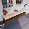 Mondiaz ALAN-DLUX Ensemble de meuble - 200cm - meuble Rust mat - 2 tiroirs - Lavabo Cloud Frappe suspendu - vasque Gauche et droite - 0 trous de robinet SW805199