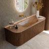 MONDIAZ KURVE-DLUX Meuble de salle de bains 130cm arrondi Gauche + Droite couleur Walnut avec 1 tiroir et 2 portes. Vasque BIG SMALL Centre sans trou de robinet Arena. SW1431183