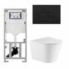 QeramiQ Dely Toiletset - 36.3x51.7cm - diepspoel - rimless - Geberit UP320 inbouwreservoir - met Burda frame - softclose toiletzitting - mat zwarte bedieningsplaat - rechtehoekige knoppen - glans wit (zwart) SW1102477