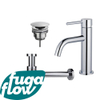 FugaFlow Eccelente Sobrado Slim Slim Kit mitigeur lavabo - robinet bas - bonde non-obturable - siphon design bas - Chrome brillant SW1124376