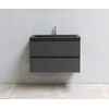 Basic Bella Meuble lavabo acrylique noir avec 1 trou de robinet 80x55x46cm Flat Pack Anthracite mat SW539004