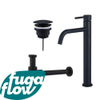 FugaFlow Eccelente Sobrado Slim Slim Kit mitigeur lavabo - robinet rehaussé - bonde nonobturable - siphon design - Noir mat SW1124350