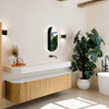 MONDIAZ THOR Meuble de salle de bains 180cm arrondi gauche + droite couleur Oak avec 2 tiroirs et 2 portes. Vasque suspendue CLOUD Droite sans trou de robinet couleur Talc. SW1465884