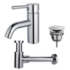 FortiFura Calvi Kit mitigeur lavabo - robinet bas - bonde non-obturable - siphon design bas - Chrome brillant SW891923