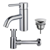 Fortifura Calvi Wastafelkraanset - lage wastafelkraan - always open plug - verlaagde design - sifon - hoogglans chroom SW891923