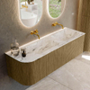Mondiaz KURVE-DLUX Ensemble de meuble de salle de bains - 145x46x40cm - 1 tiroir - 1 porte - vasque solid surface - double / droite - sans trou de robinet - Dusk SW1415501
