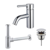 Fortifura Calvi Wastafelkraanset - lage wastafelkraan - klikwaste plug - design - sifon - hoogglans chroom SW915256