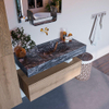 Mondiaz ALAN-DLUX Ensemble de meuble - 100cm - meuble Washed Oak mat - 1 tiroir - Lavabo Cloud Lava suspendu - vasque Centre - 0 trous de robinet SW809011